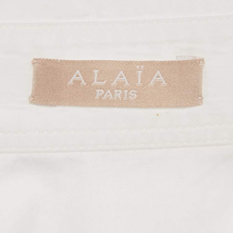 Pre Owned Alaia White Cotton Shirt Style Bodysuit S