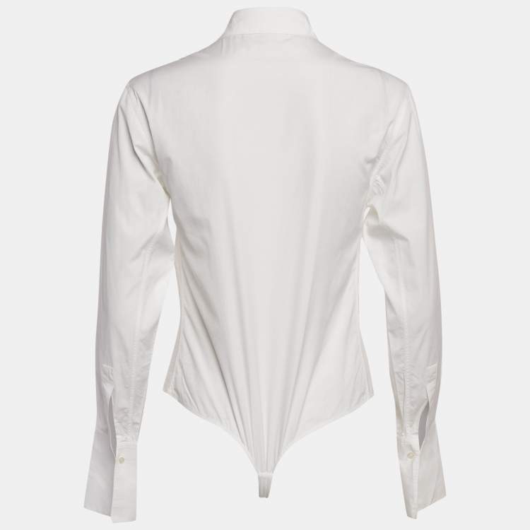 Pre Owned Alaia White Cotton Shirt Style Bodysuit S