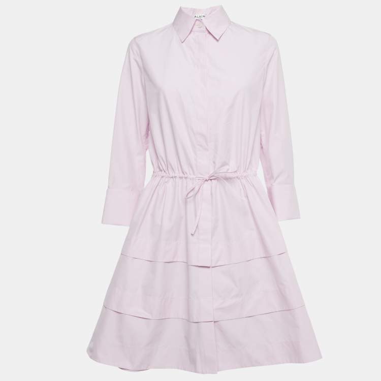 Pre Owned Alaia Pink Cotton Cut-Out Button Front Tiered Short Dress S