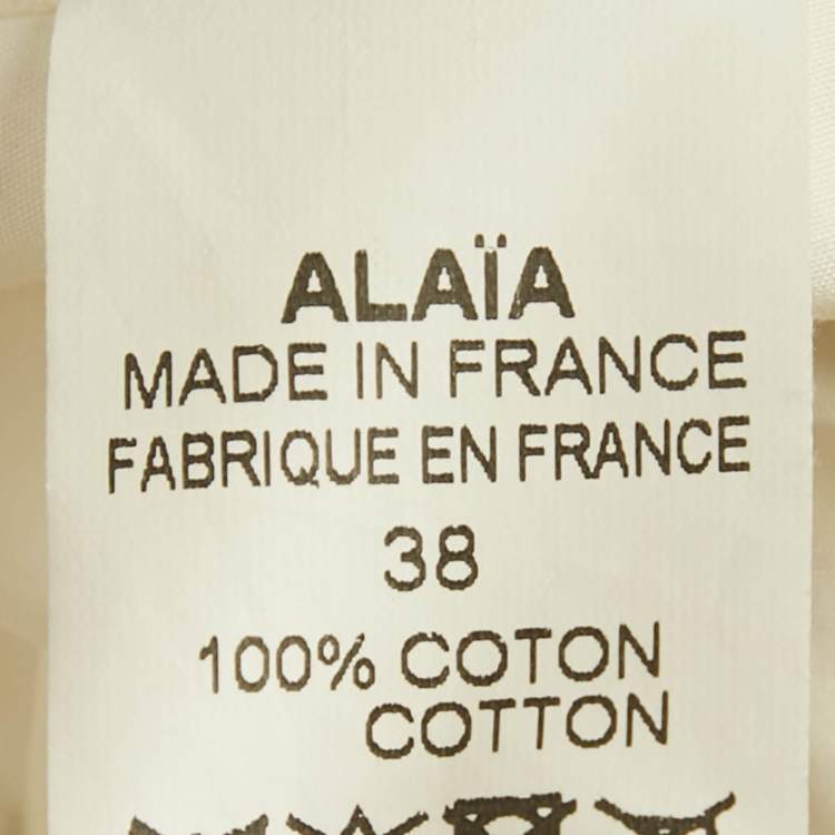 Pre Owned Alaia Off-White Printed Cotton Sleeveless Knee-Length Dress M
