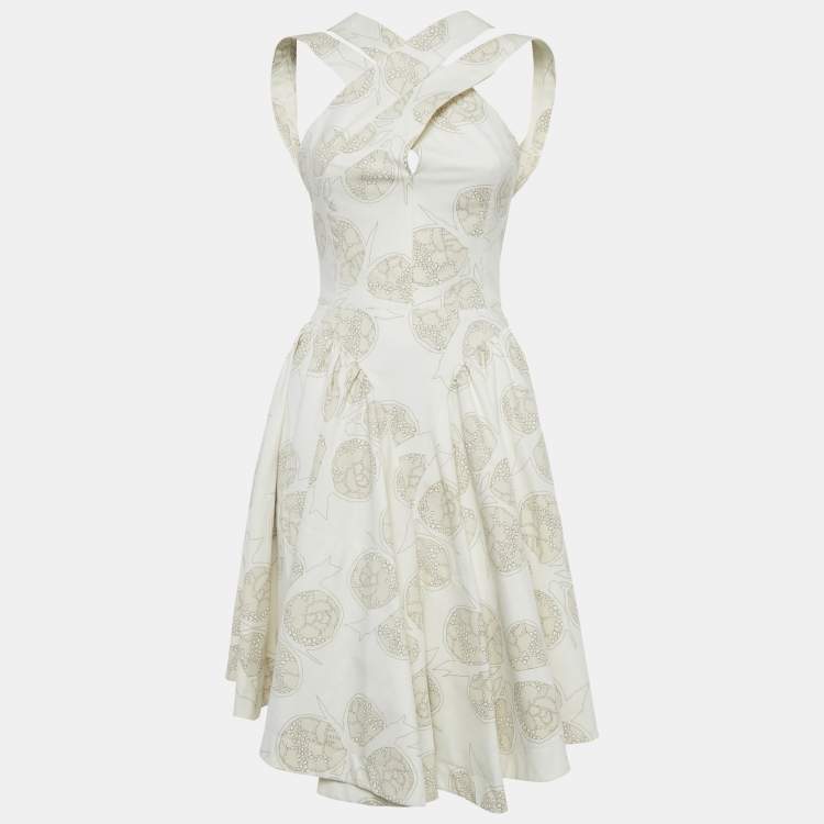 Pre Owned Alaia Off-White Printed Cotton Sleeveless Knee-Length Dress M