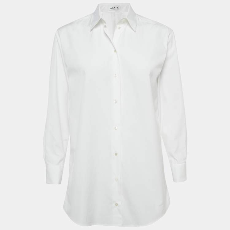 Pre Owned Alaia White Poplin Double Cuff Long Sleeve Shirt S