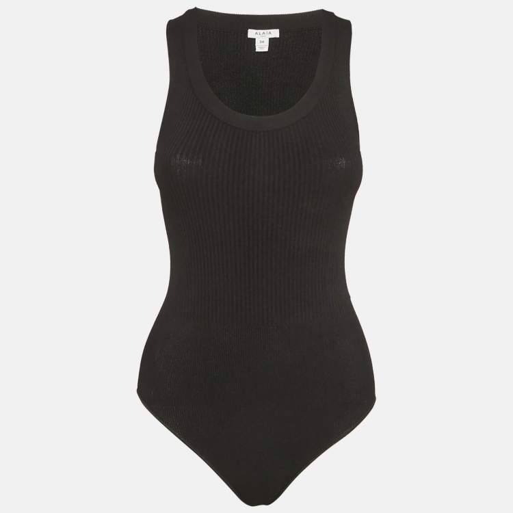 Pre Owned Alaia Black Rib Knit Tank Bodysuit S