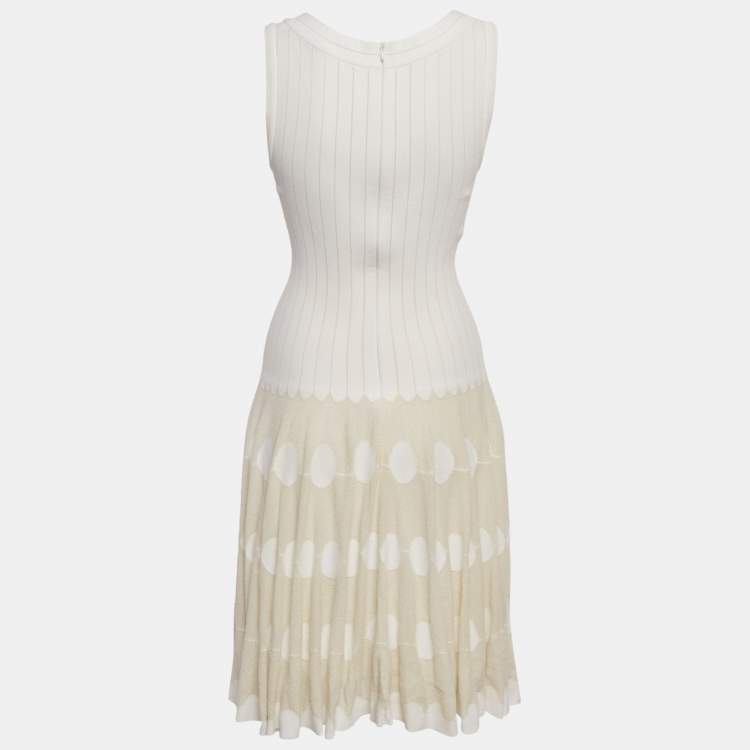 Pre Owned Alaia White Patterned Knit Sleeveless Flared Short Dress M