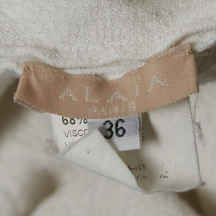 مملوكة مسبقًا Alaia White White Textured Knit Sleeveless Flared Knee Length Dress S  