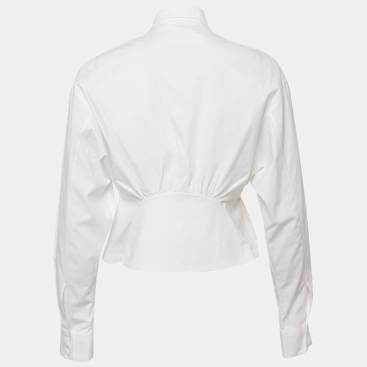 مملوكة مسبقًا Alaia White Cotton Long Sleeve Crop Shirt M