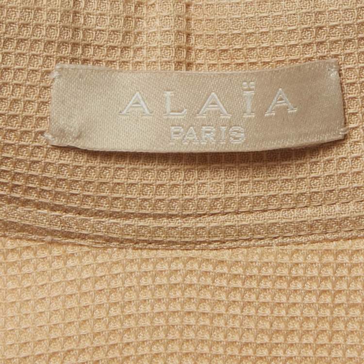 Pre Owned Alaia Beige/Peach Waffle Texture Cotton Sleeveless Top M