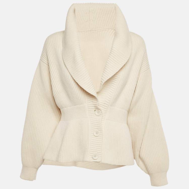 Pre Owned Alaia Cream Wool Peplum Cardigan M