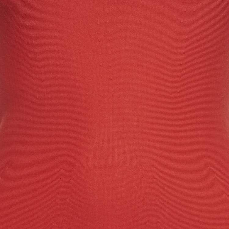 Pre Owned Alaia Red Stretch Knit Flared Sleeveless Mini Dress M