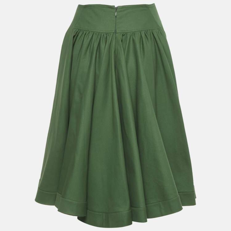 Pre Owned Alaia Green Textured Cotton Flared Short Skirt M