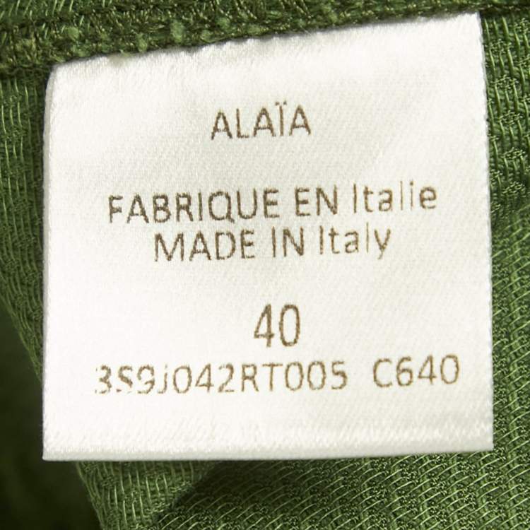 Pre Owned Alaia Green Textured Cotton Flared Short Skirt M