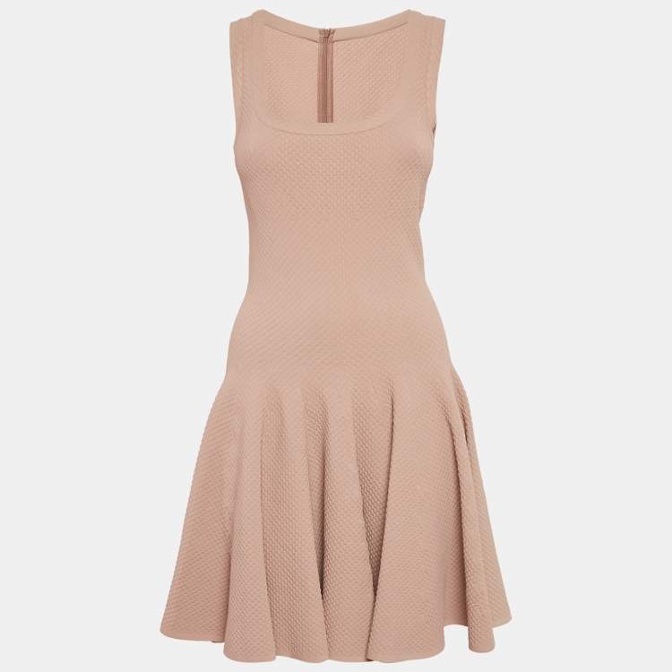 Pre Owned Alaia Beige Textured Knit Flared 2 Piece Dress M