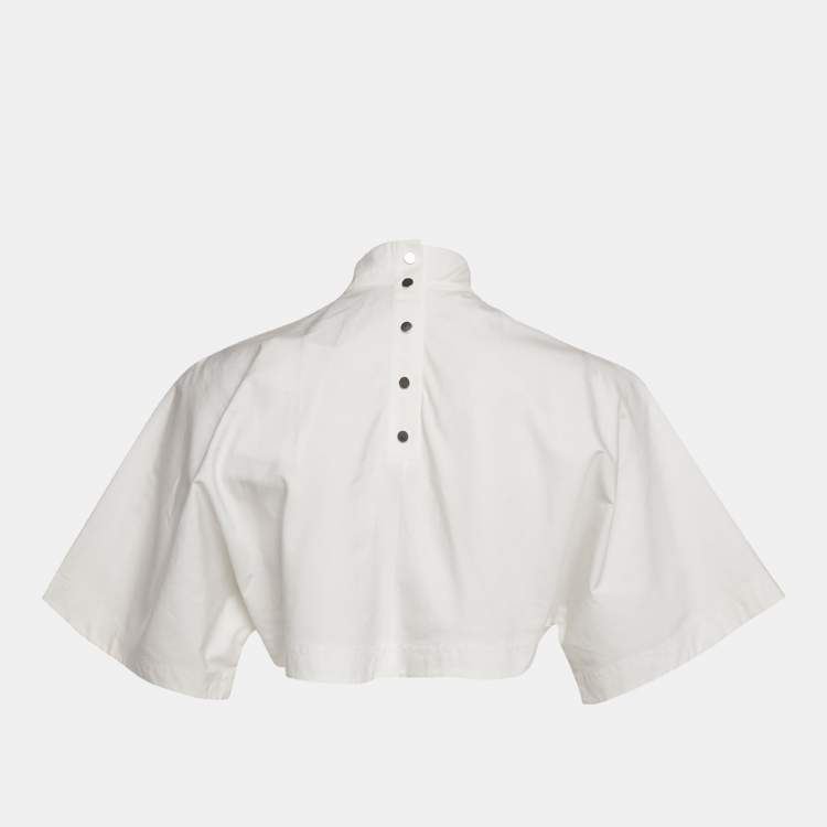 Pre Owned Alaia White Poplin High-Neck Crop Top S