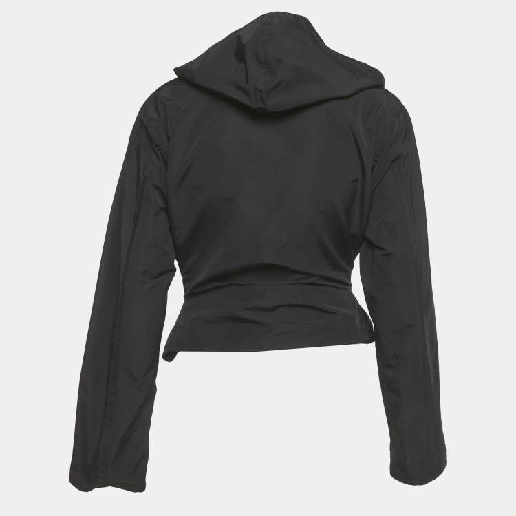 Pre Owned Alaia Black Synthetic Wrap Around Hooded Biker Jacket S 