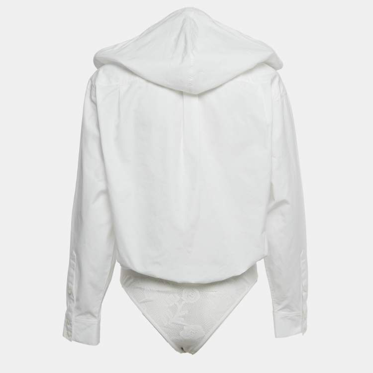 Pre Owned Alaia White Cotton Hooded Wrap Bodysuit Top S