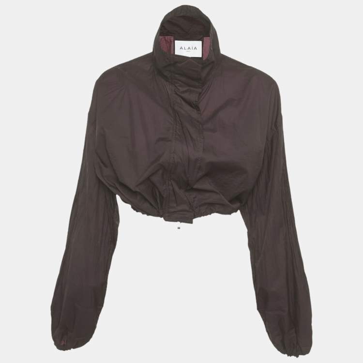 مملوكة مسبقًا Alaia Burgundy  Polyester Button Front Crop Jacket S