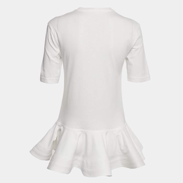 Pre Owned Alaia White Cotton Crew Neck Peplum T-Shirt S