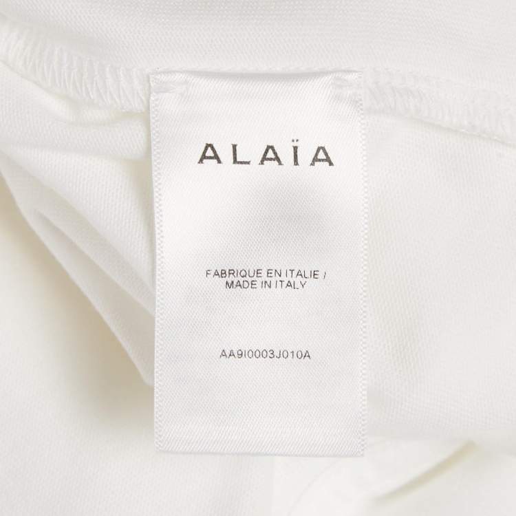 Pre Owned Alaia White Cotton Crew Neck Peplum T-Shirt S