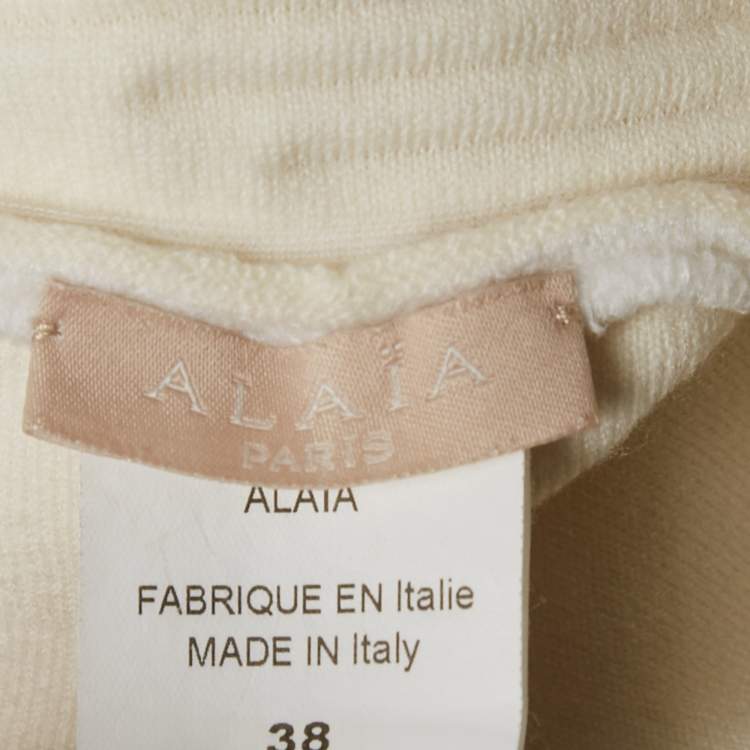 Pre Owned Alaia White Textured Stretch Knit Flared Mini Dress M