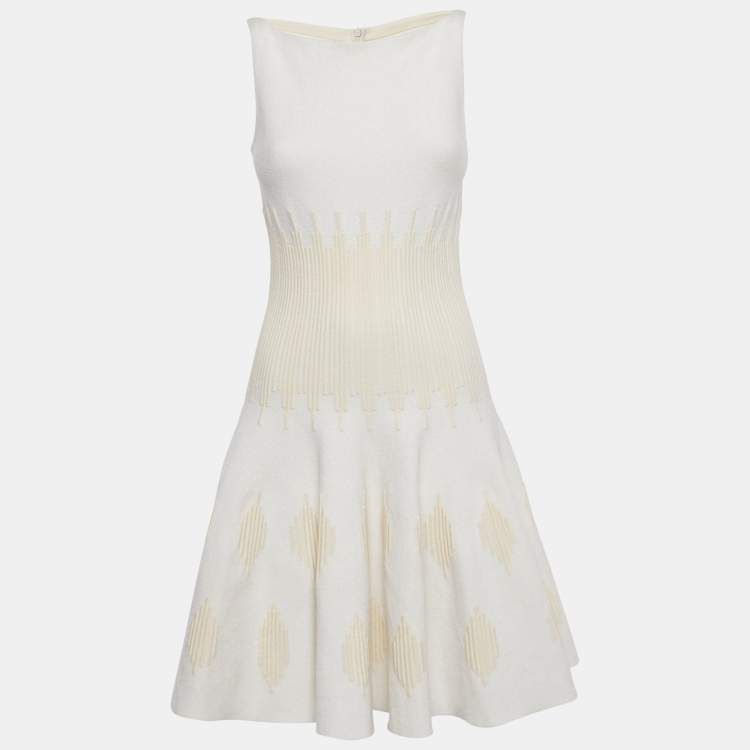 Pre Owned Alaia White Textured Stretch Knit Flared Mini Dress M
