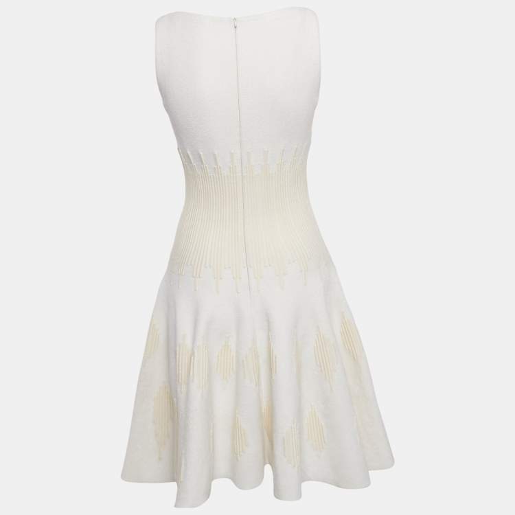 Pre Owned Alaia White Textured Stretch Knit Flared Mini Dress M
