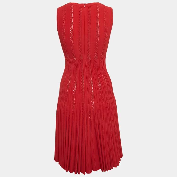 Pre Owned Alaia Light Red Textured Knit Sleeveless Short Dress M