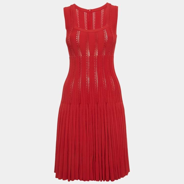 Pre Owned Alaia Light Red Textured Knit Sleeveless Short Dress M