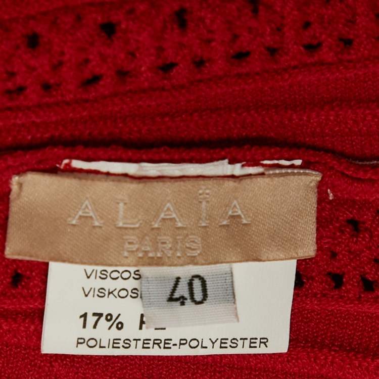 Pre Owned Alaia Light Red Textured Knit Sleeveless Short Dress M