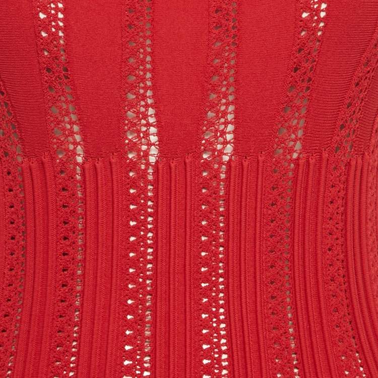 Pre Owned Alaia Light Red Textured Knit Sleeveless Short Dress M