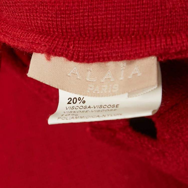 Pre Owned Alaia Light Red Stretch Knit Cut-Out Mini Dress S