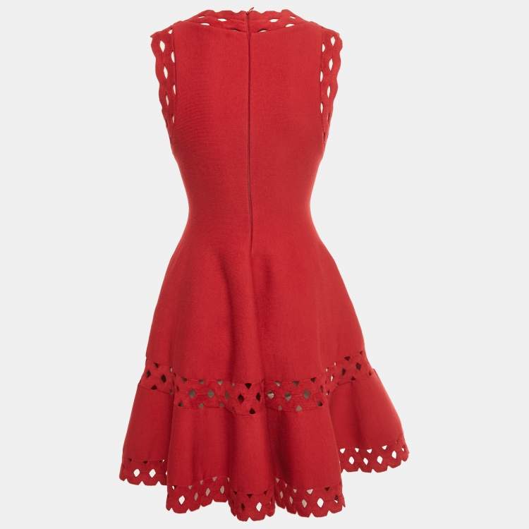 Pre Owned Alaia Light Red Stretch Knit Cut-Out Mini Dress S