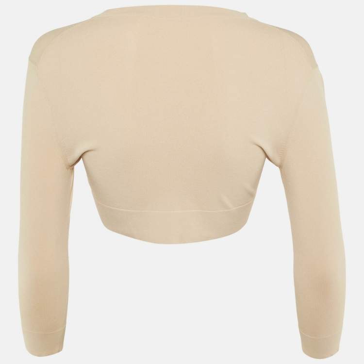 Pre Owned Alaia Beige Jersey Button Front Cropped Cardigan M