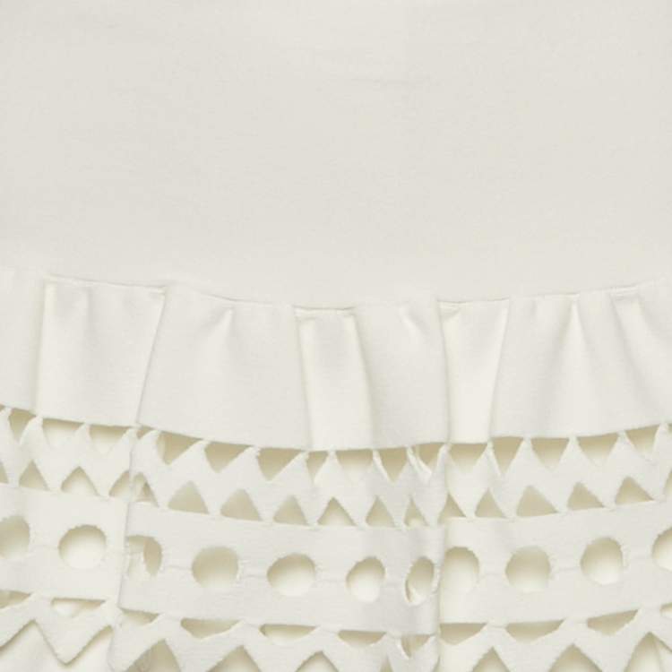 Pre Owned Alaia White Eyelet Knit Mini Skirt S 