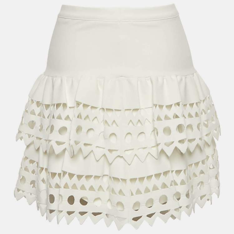 Pre Owned Alaia White Eyelet Knit Mini Skirt S 
