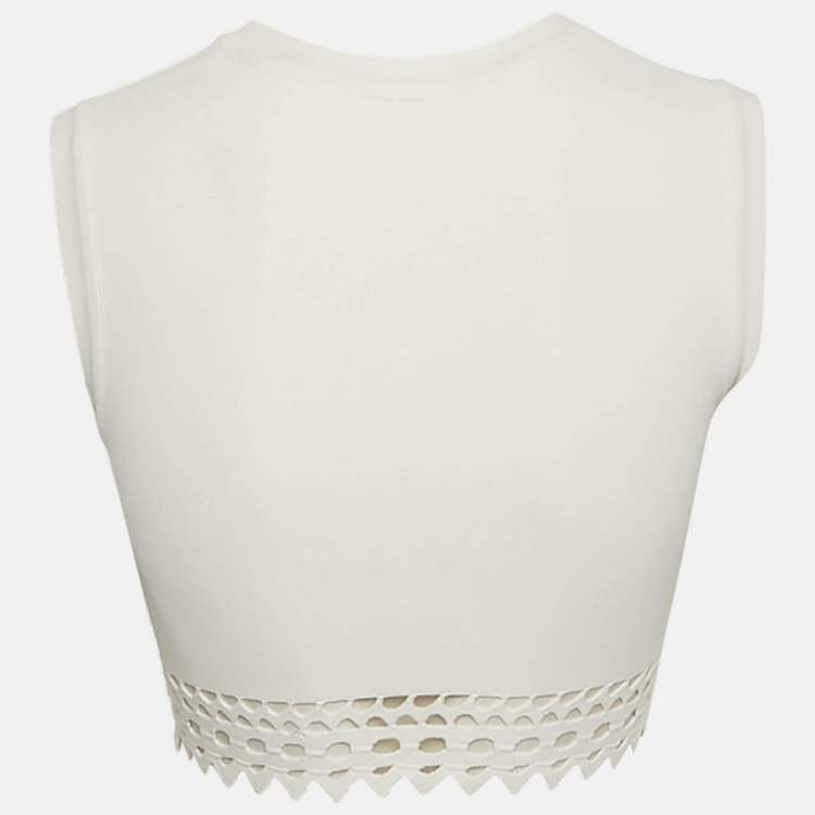 Pre Owned Alaia White Stretch Knit Cut-Out Crop S