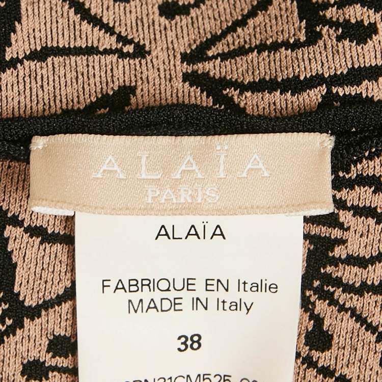 Pre Owned Alaia Black /Beige Jacquard Knit Mini Dress M