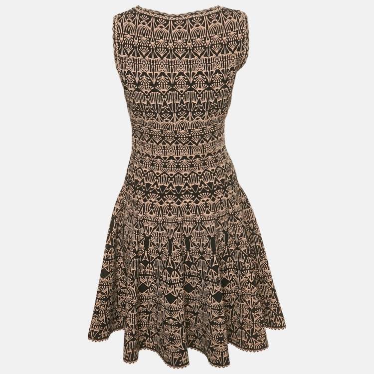 Pre Owned Alaia Black /Beige Jacquard Knit Mini Dress M
