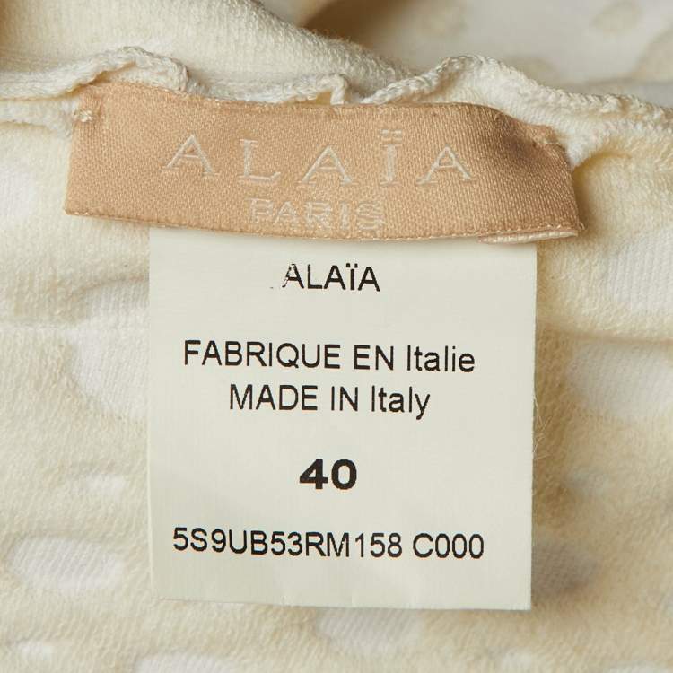 Pre Owned Alaia Ivory Dotted Jacquard Knit Peplum Top M