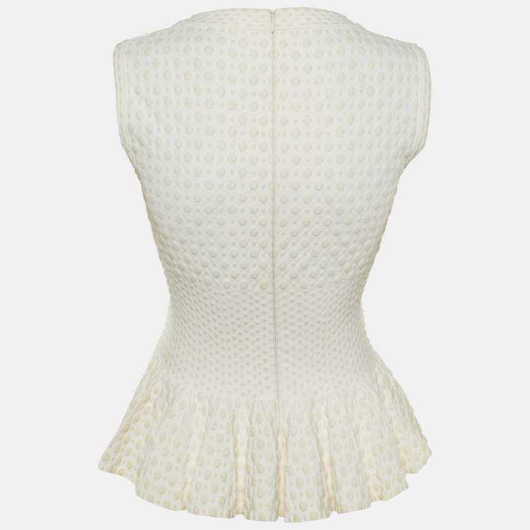 Pre Owned Alaia Ivory Dotted Jacquard Knit Peplum Top M