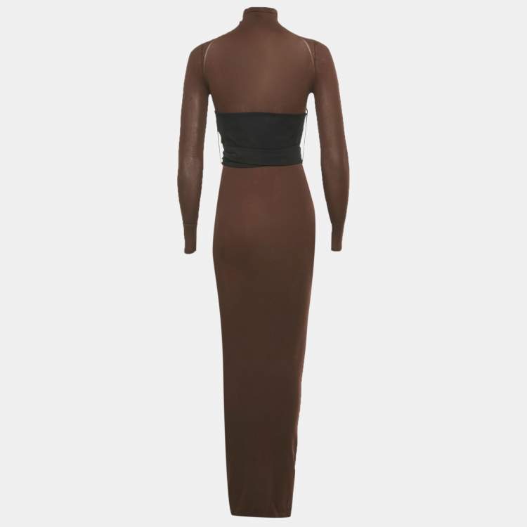 Pre Owned Alaia Brown Jersey Belted Midi Dress S