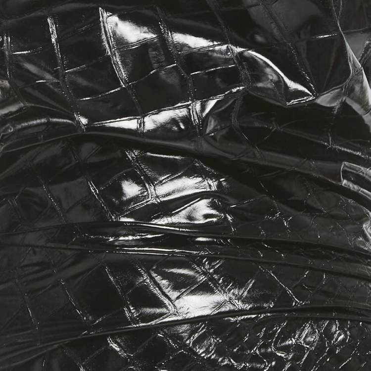 Pre Owned Alaia Black Crocodile Pattern Faux Leather Asymmetric Midi Dress M