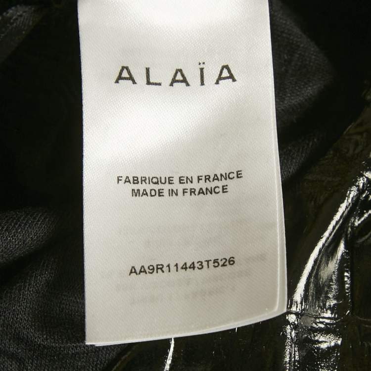 Pre Owned Alaia Black Crocodile Pattern Faux Leather Asymmetric Midi Dress M