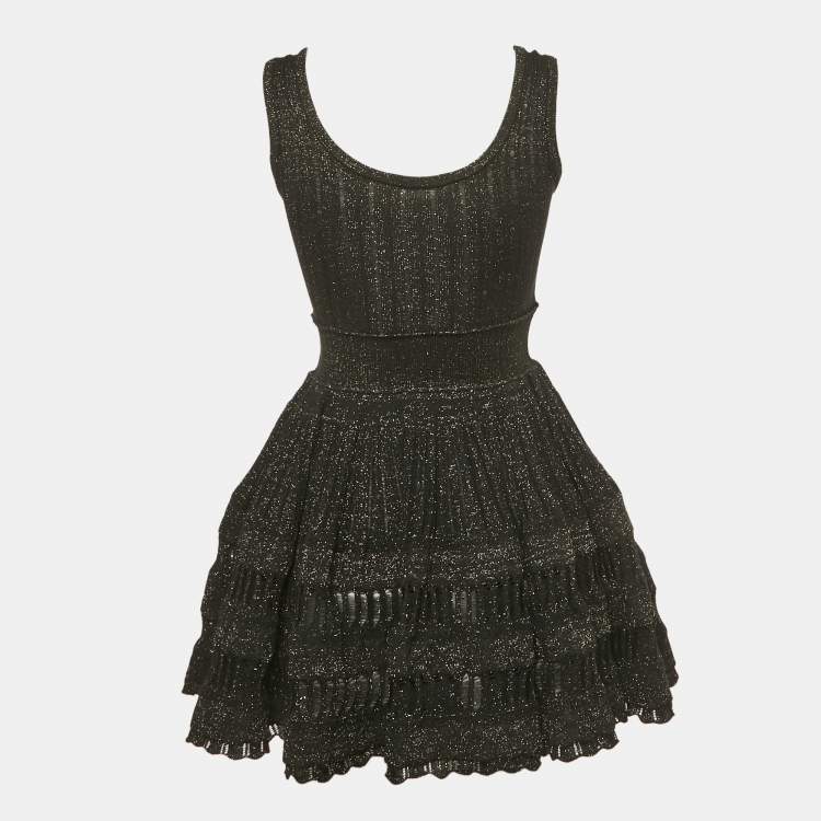 Pre Owned Alaia Black Lurex Knit Flared Mini Dress XS