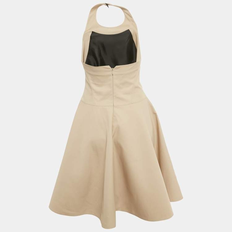 Pre Owned Alaia Beige Gabardine Halter Neck Mini Dress S