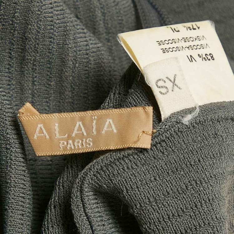 Pre Owned Alaia Grey Textured Knit Flared Mini Dress XS