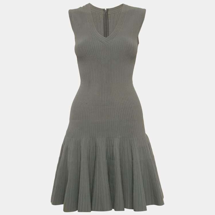 Pre Owned Alaia Grey Textured Knit Flared Mini Dress XS