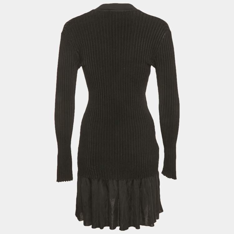 Pre Owned Alaia Black Shiny Silky Rib Knit Flared Mini Dress S
