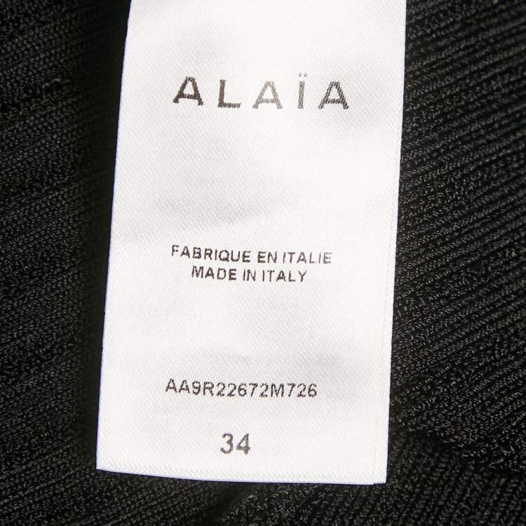 Pre Owned Alaia Black Shiny Silky Rib Knit Flared Mini Dress S