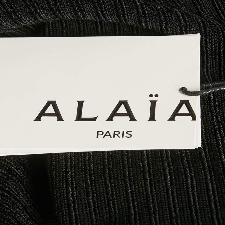 Pre Owned Alaia Black Shiny Silky Rib Knit Flared Mini Dress S
