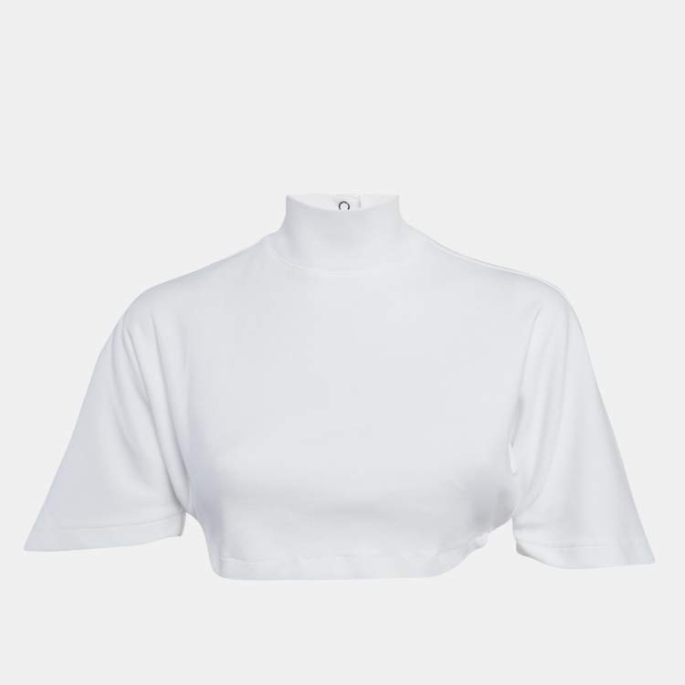 Pre Owned Alaia White Jersey Crop Polo T-Shirt XS